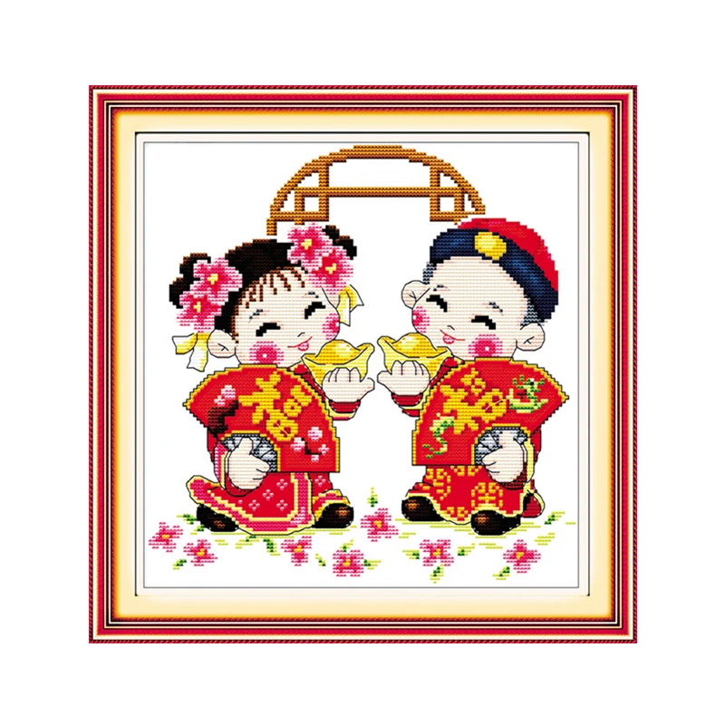 

Double blessings knock at door cross stitch kit people 18ct 14ct 11ct count print canvas stitches embroidery DIY handmade