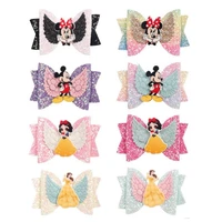 newes disney hairpin kids hair accessories mickey mouse and snow white cartoon series glitter kids bow hairpin cute girl hairpin