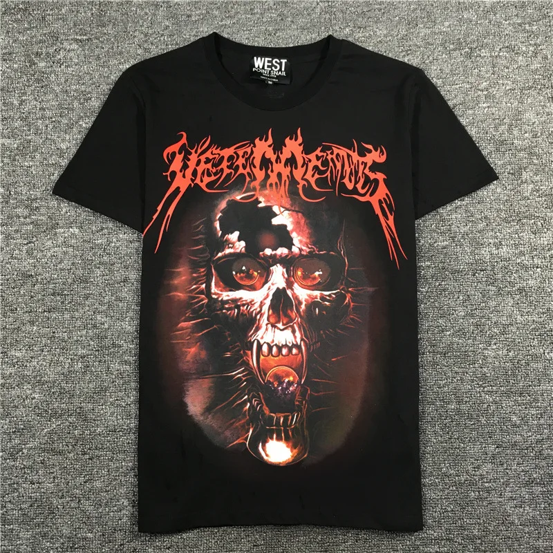 

New Men Novelty High vetements Monster Skull Fire T Shirts T-Shirt Hip Hop Skateboard Parkour Street Cotton T-Shirts Tee Top C63
