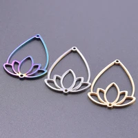 3pcs hollow water drop lotus pendants stainless steel charms for jewelry making supplies vintage womenmen accessories breloque