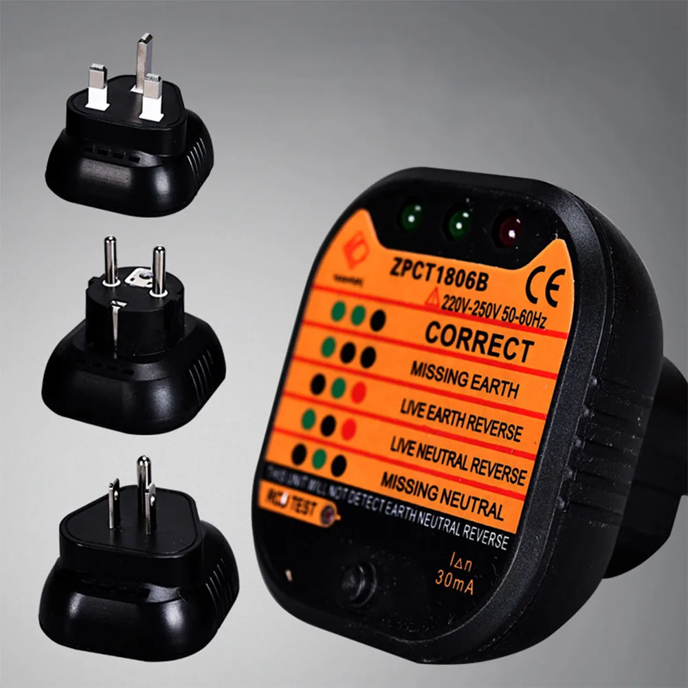 

Socket Tester Outlet Tester Circuit Detector Voltage Breaker Grounding Neutral Switch ZPCT1806 30mA 50-60Hz UK EU US Plug 230V
