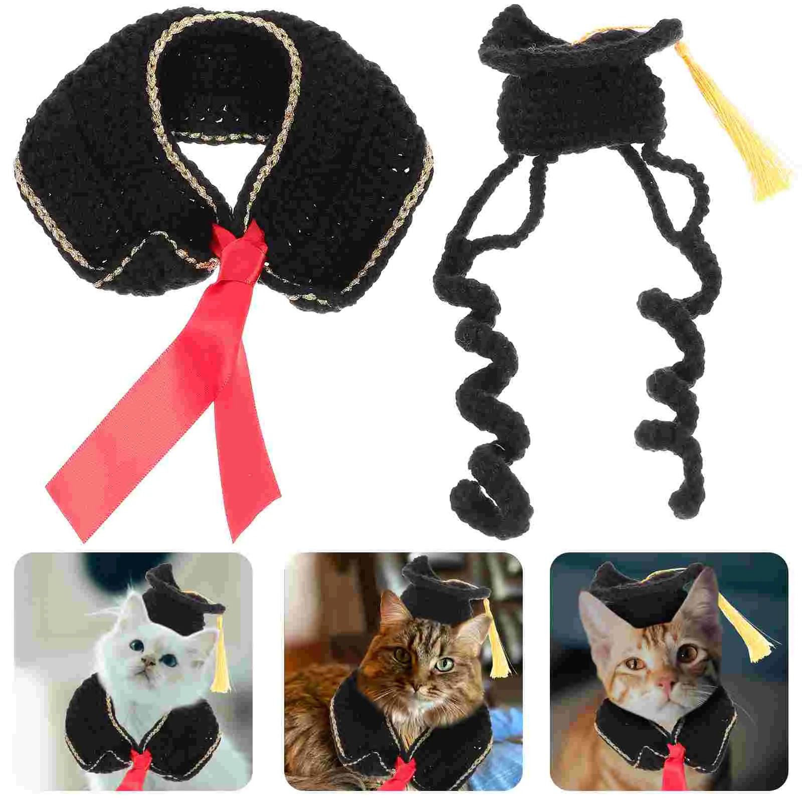 

1 Set Cat Doctoral Hat Decor Graduation Themed Dog Garment Woolen Yarn Clothes