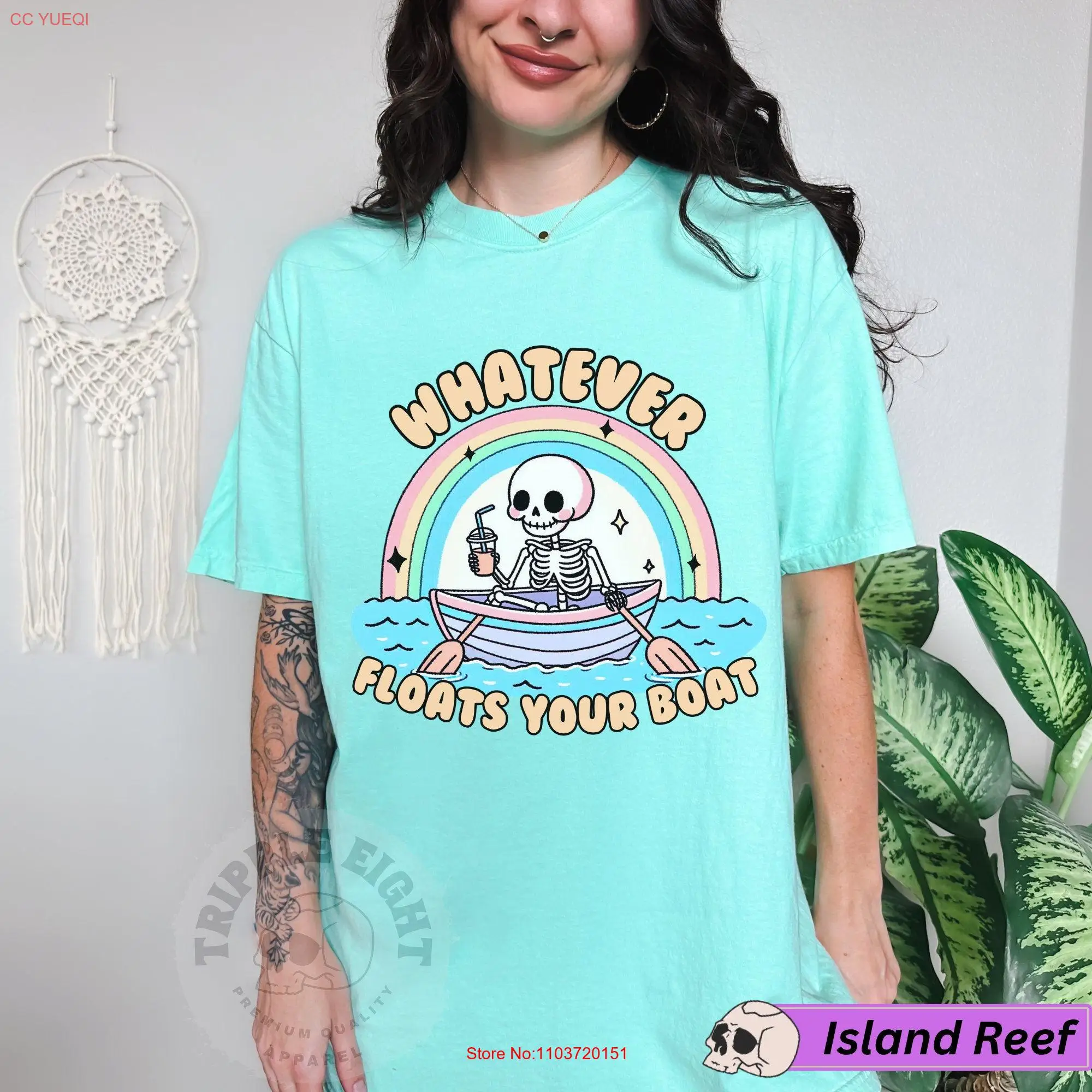 Футболка Whatever Floats Your BoaT Скелет в юморе Snarky Trendy Sarcasm с длинными или короткими