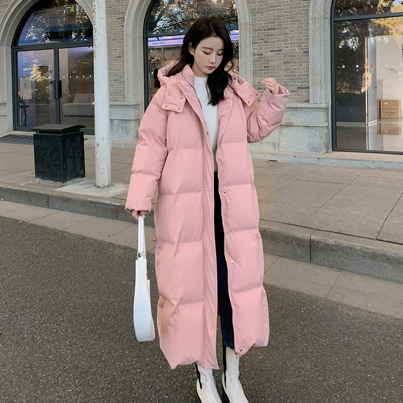 

Высококачественный пуховик, женский розовый зимний пуховик, женское 2022 теплое свободное повседневное длинное пуховое пальто с капюшоном, Женская куртка Zm2675