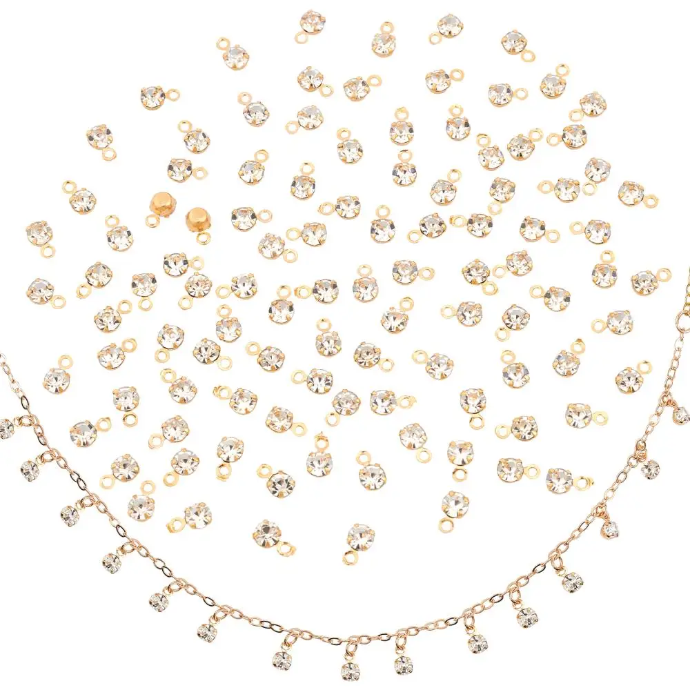

100pcs Mini Rhinestone Charms Pendant Brass Golden Plated Crystal Dangle Charms for Earrings Anklet Bracelet DIY Jewelry Making
