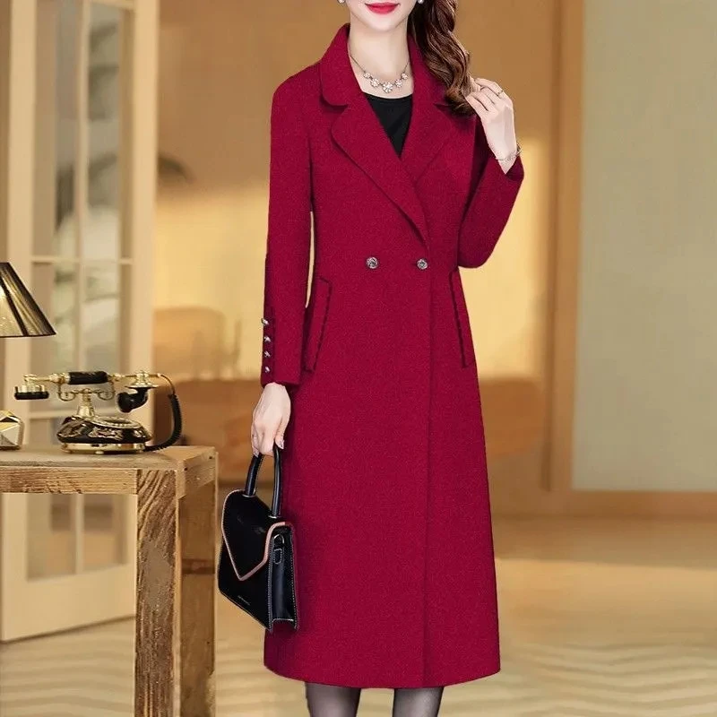 Осень-зима 2022 шерстяное пальто для женщин среднего возраста куртка двубортная