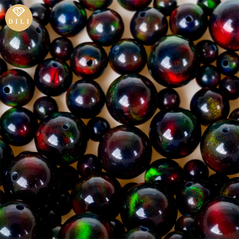 OLP389 Опаловая бусина из черного опала 3 мм ~ 10 синтетический шариковый камень