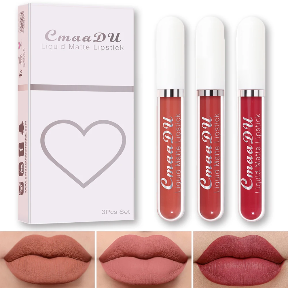 

3pcs/set Matte Velvet Lip Gloss Smooth Waterproof Long Lasting Non-stick Cup Lipstick Waterproof Not Dry Lip Makeup