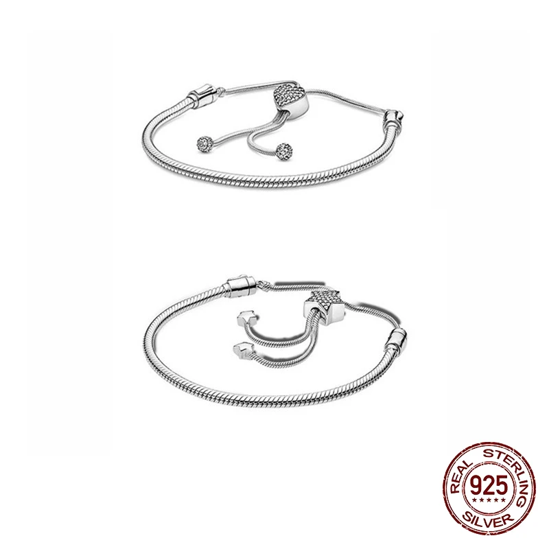 Abalorio de plata esterlina 925, accesorio Original compatible con Pandora, estilo Simple, pulsera ajustable, brazalete de cuentas de base DIY