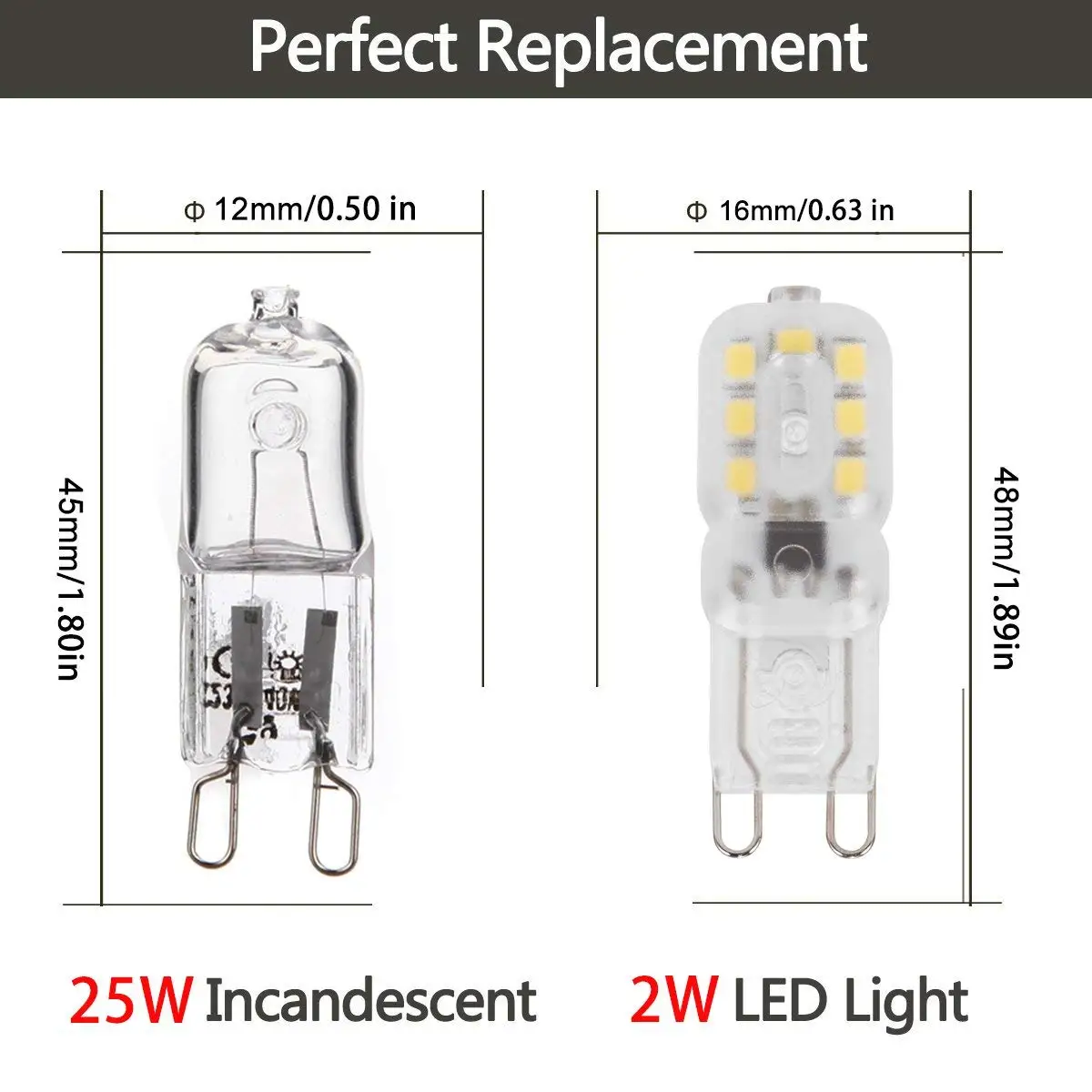 

G9 LED Light Bulbs 2 Watt Halogen Equivalent 25W Cool White 6000K/200lm 360 Beam Angle Energy Saving [Energy Class A+]-10Pack,