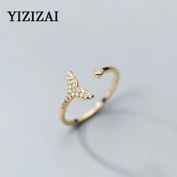 yizizai japanese style fish tail zircon ring fishtail fish wave crystal ring for women wedding engagement silver plated jewelry