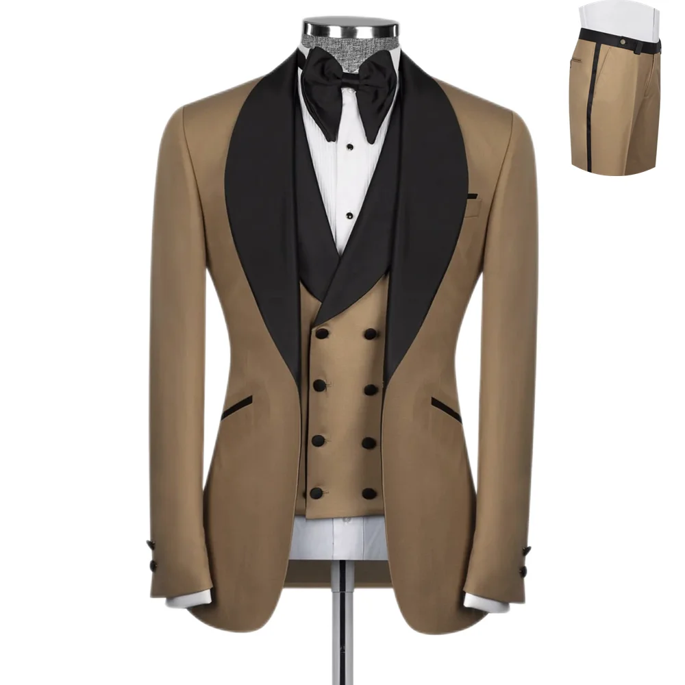 

Мужской деловой костюм, коричневый облегающий блейзер из трех предметов, блейзер, мужской пиджак на одной пуговице для высоких и больших мужчин