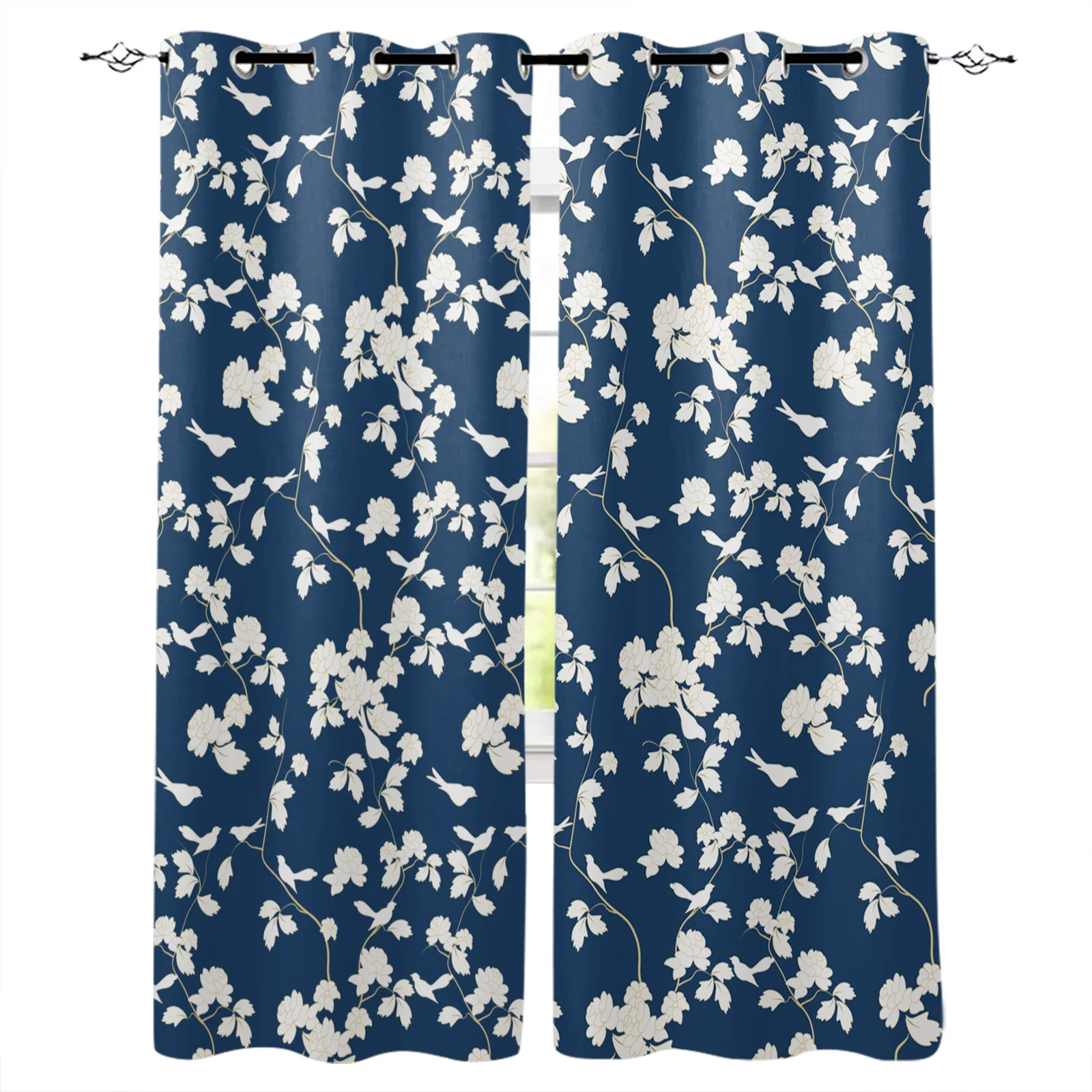 Занавески на окна с голубыми цветами и растениями занавески для гостиной кухни