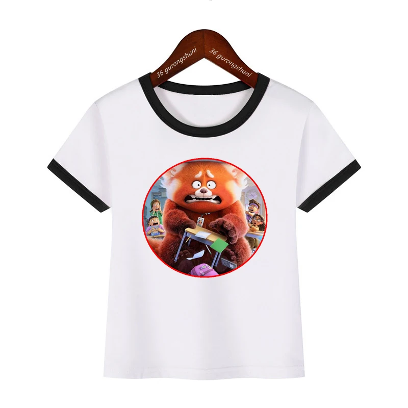 

2022 забавная футболка Kawaii Panda Mei с красным мультяшным принтом, аниме одежда для мальчиков и девочек, детский подарок, черная футболка унисекс, ...