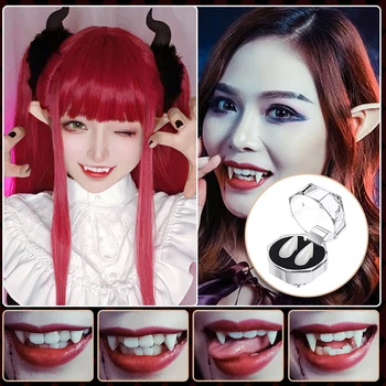 뱀파이어 이빨 좀비 송곳니, 할로윈 소품, 의류 액세서리, DIY 솔리드 틀니 접착 코스프레, 가장 무도회 장식, 1 쌍