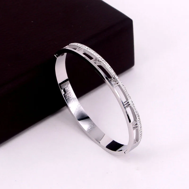 

Best selling classic design elegant hollow Roman numerals crystal bracelet and stainless steel jewelry bracelet for women