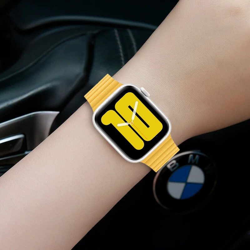 Ремешок кожаный для apple watch band 44 мм 40 49 41 45 46 42 браслет correa iwatch series 5 3 se 6 7 8 9 ultra 2 10