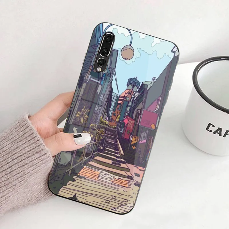 Hand Painted House Phone Case For Huawei P50 P40 P30 P20 Pro Mate 40 30 20 Pro Nova 9 8 7 PC Glass Phone Cover images - 6