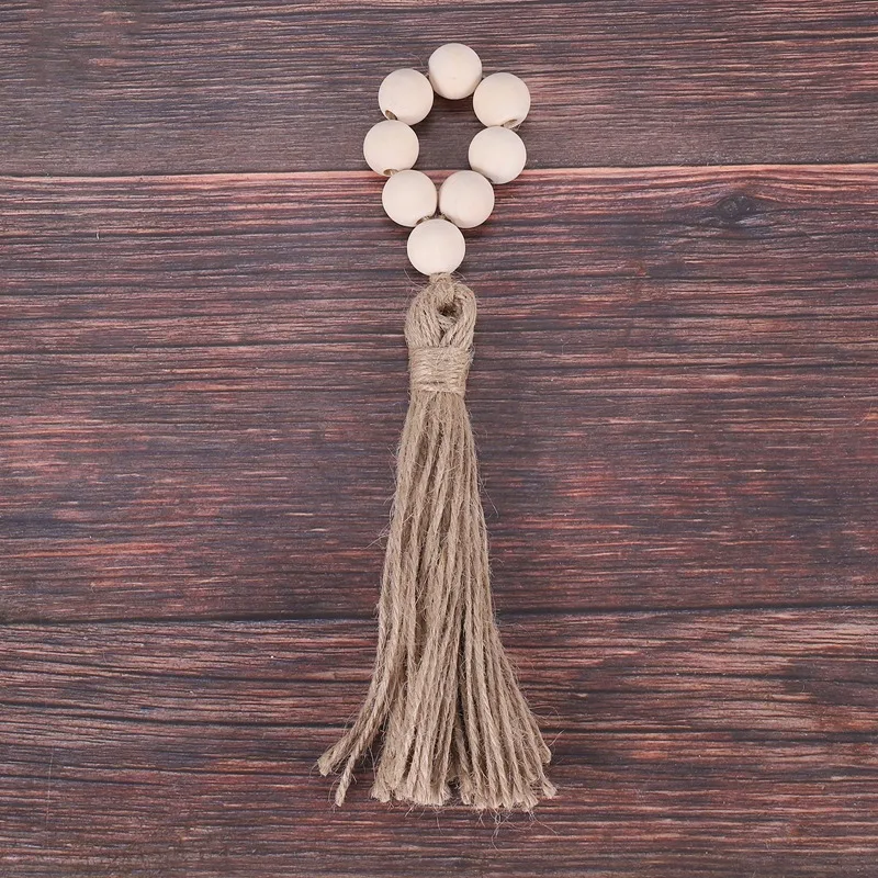 

12 Pcs Wood Bead Napkin Rings With Tassels Rustic Farmhouse Garland Wall Hanging Decor Weddings Table Decoration