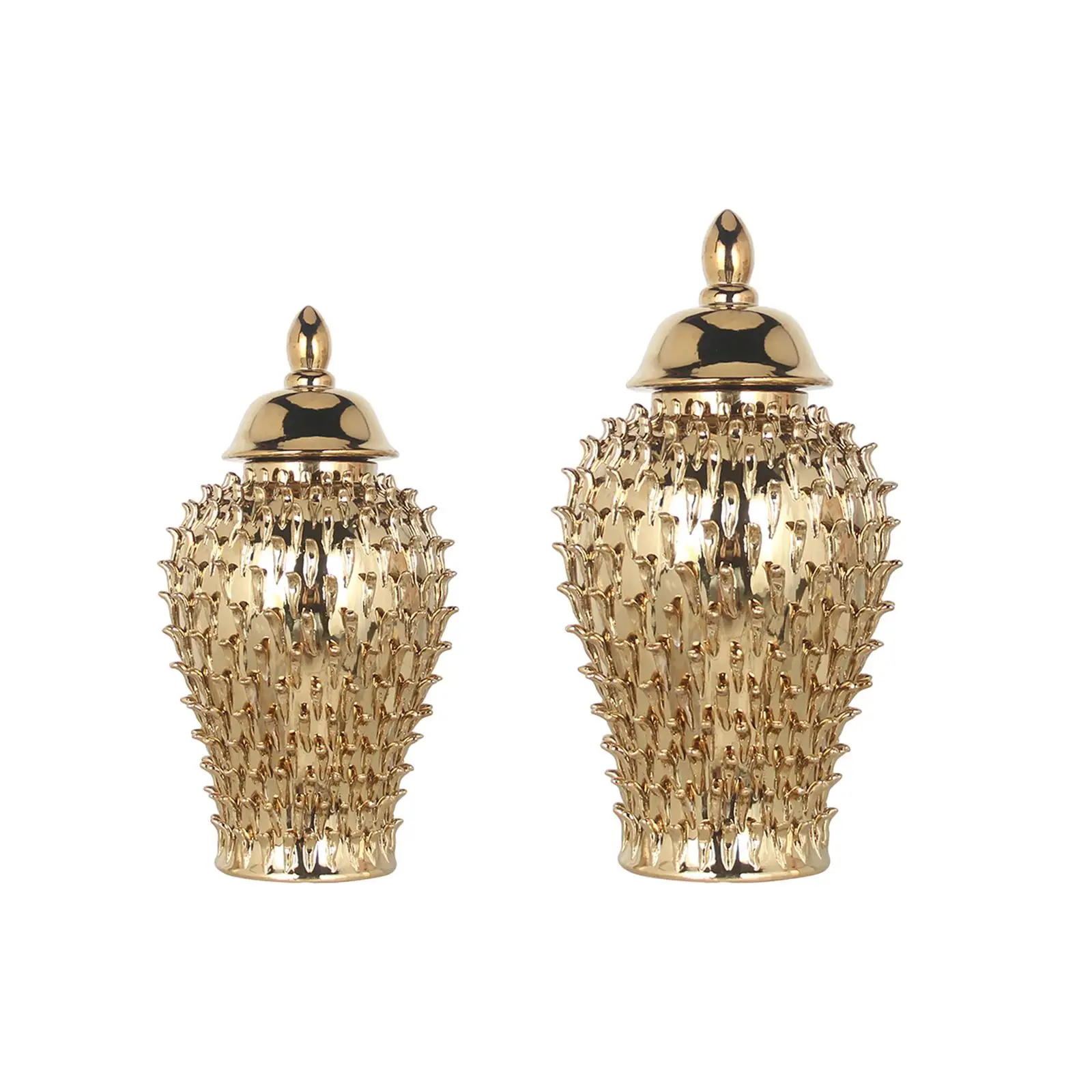 

Durian Thorns Ceramic Vase Ginger Jar with Lid Golden Multipurpose Fine Glaze Finish Handicraft Elegant for Home Accent Piece