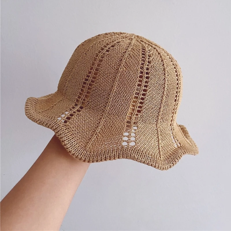 

Solid Color Beanie Fisherman Hat Girl Baby Wave-edge Sunshade Straw Baby Bonnet Breathable Toddler Summer Bucket Hat