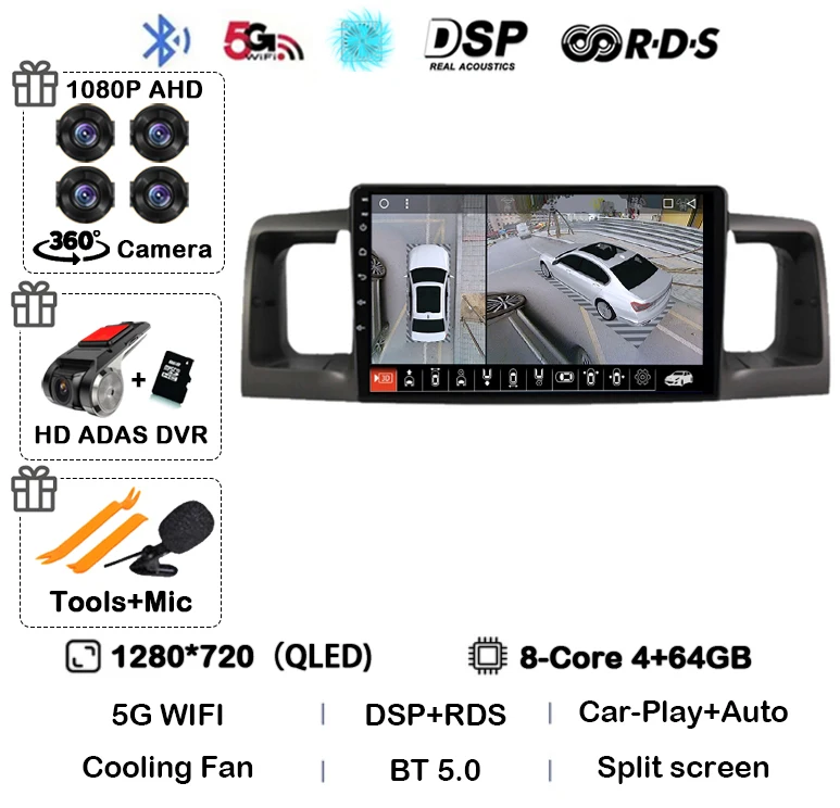 

Android 14 для Toyota Corolla E120 e 120 BYD F3 2007 2008 2009 2010 2011 автомобильный радиоприемник навигация мультимедийный плеер DSP Авто Carplay