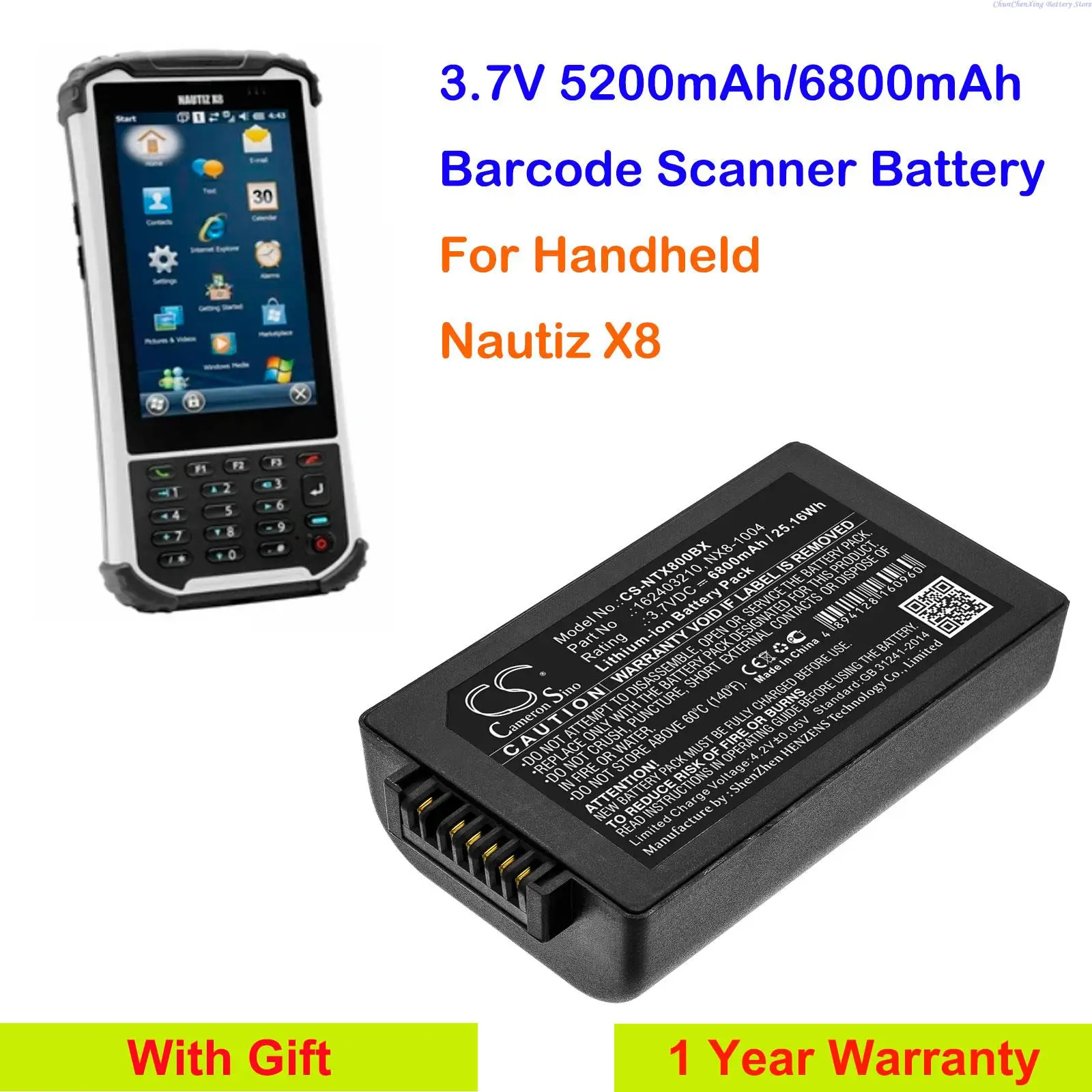 

Cameron Sino 5200mAh/6800mAh Barcode Scanner Battery for Handheld Nautiz X8