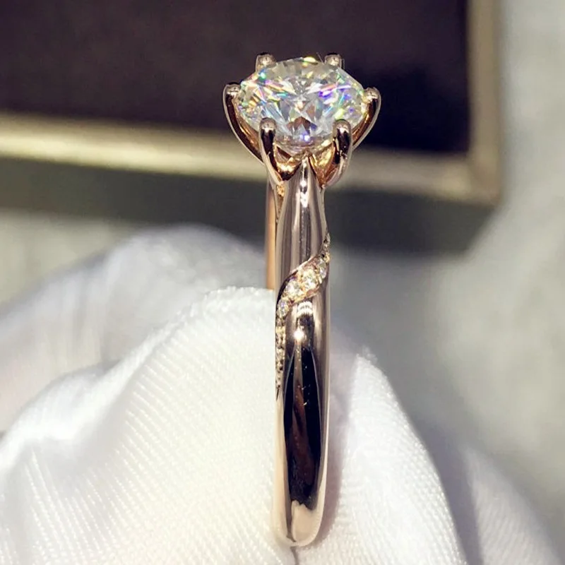 

Женское позолоченное кольцо, регулируемое кольцо из розового золота с открытым ртом и искусственным бриллиантом 1 карат