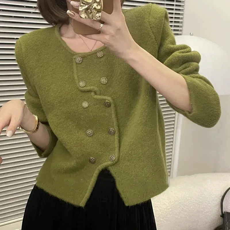 

Women's Double-Breasted High-Quality Winter Woolen Jacket New Velvet Thick Tweed Retro Fragrant Woolen Coat Short TOP212