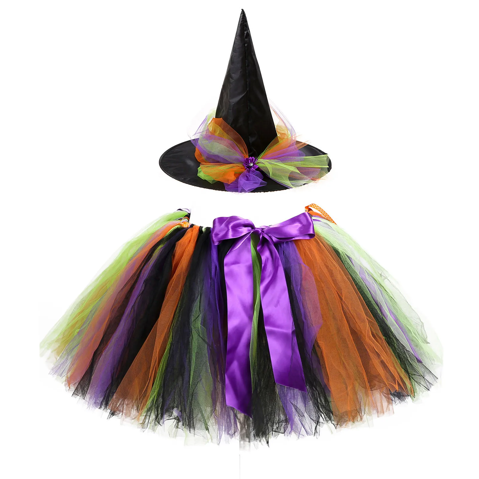 

Women Girls Halloween Tutu Skirt With Witch Hat Rainbow Colorblock Tulle Bowknot Womens Skirt Short High Quality Adult Skirt