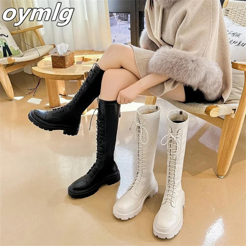 

Chelsea boots lace up women's boots 2022 autumn thick-soled elastic boots to increase thin and thin knight boots