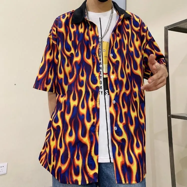 

2022 new men's short-sleeved Hawaiian shirts fashion luxury button-up shirts spring and summer contrast color couple shirts