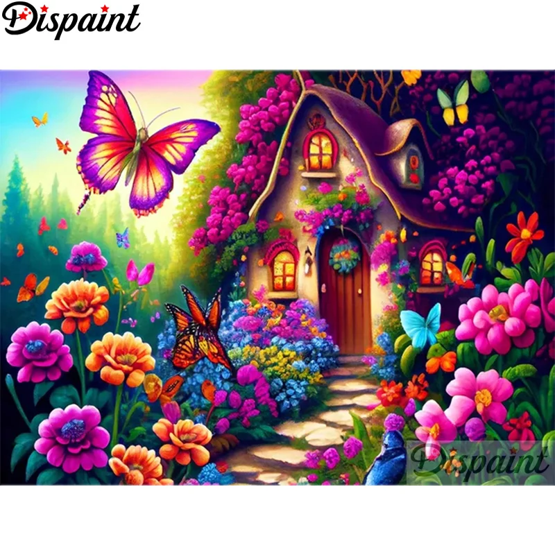 Dispaint Алмазная картина &quotБудинок цветок Бабочка&quot Полная квадратная/круглая