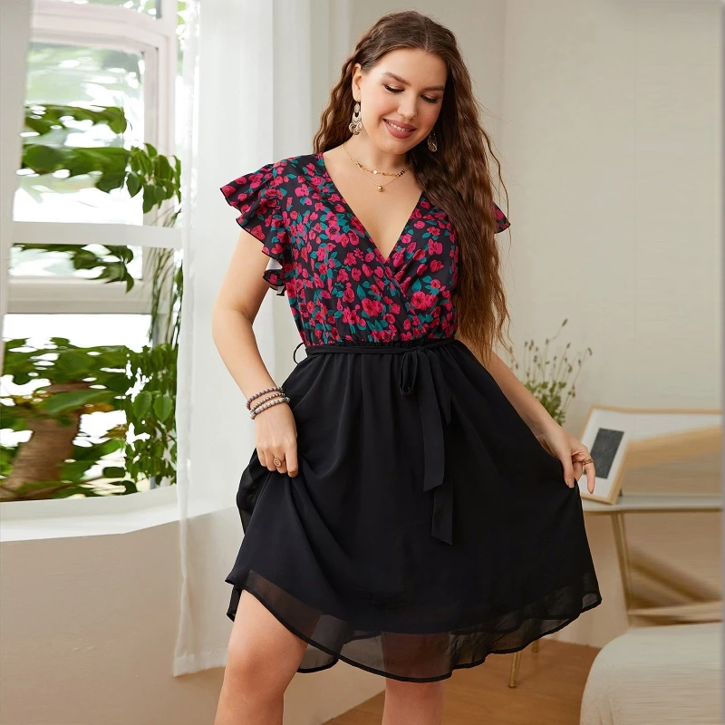 

Женское мини-платье с V-образным вырезом, свободного покроя