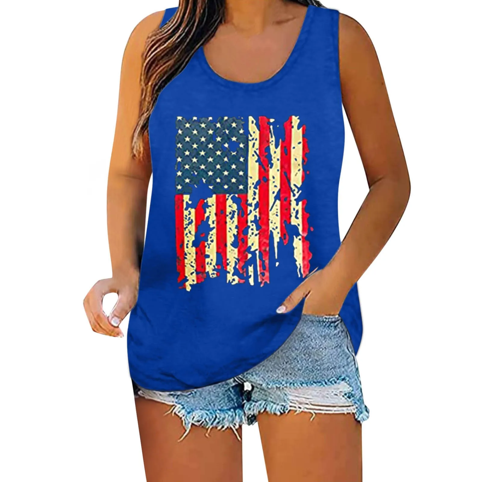 

Sleeveless Women Shirt American 4th of July Tee Shirt Flag Print Summer Striped Top Dropshipping Tee Independence Day