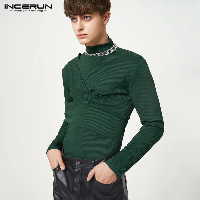 

Мужская футболка с высоким воротником и длинным рукавом, в уличном стиле