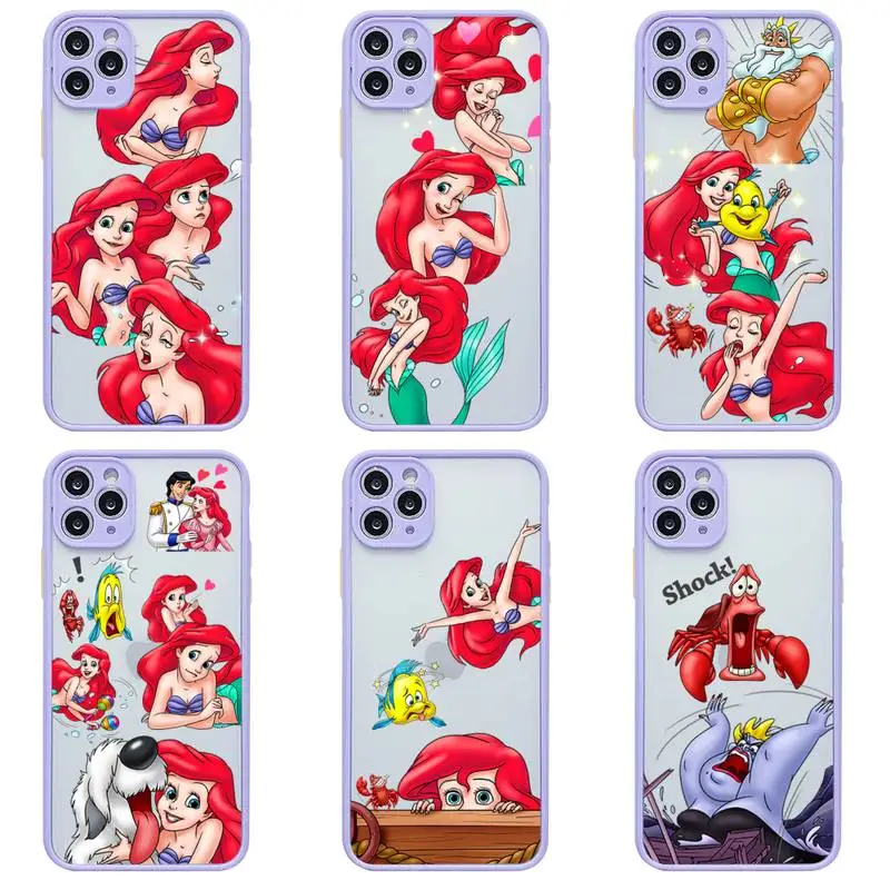 

Disney The Little Mermaid Phone Case For iphone 13 12 11 Pro Max Mini XS 8 7 Plus X SE20 XR Light purple Matte Transparent Cover