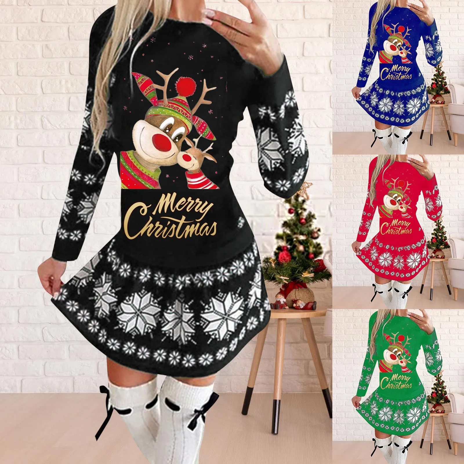 Купи Women Casual Fashion Dresses Long Sleeve Round Neck Dress Christmas Printed 2023 New Year Dress Women Santa Xmas Party Vestido за 466 рублей в магазине AliExpress