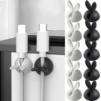 10Pcs Data Cable Holder Cute Bunny Ear Cable Fixer Car Dashboard Office Phone Charger Cable Manager Headphone Cable Organizer