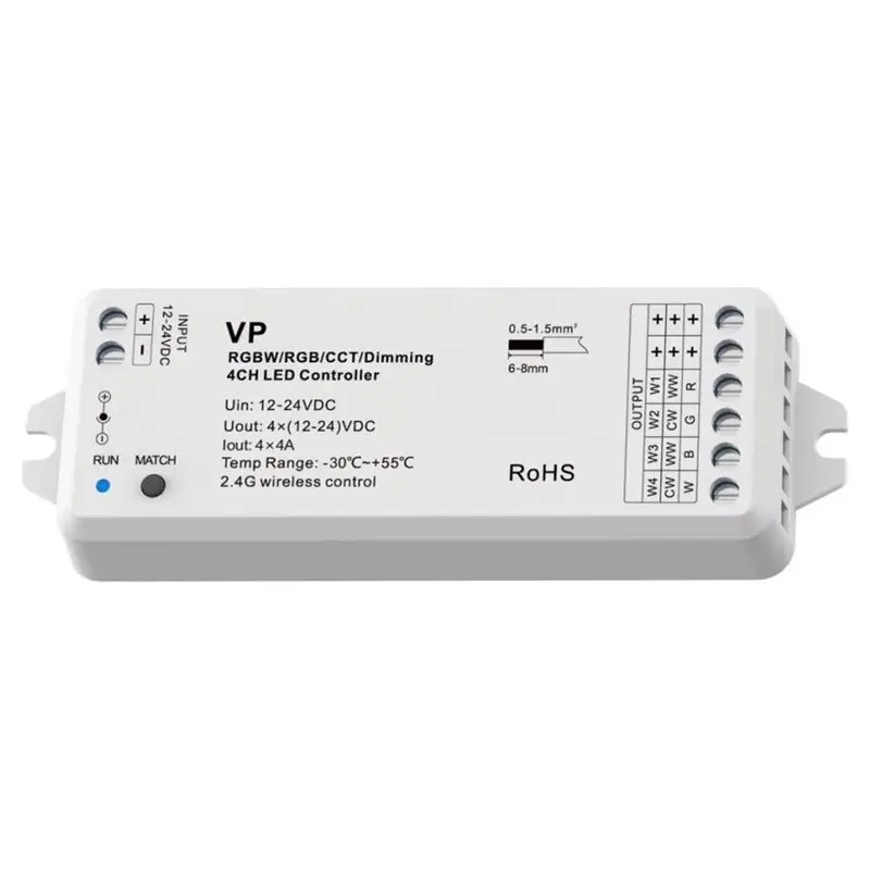 Фото ABKP-DC12V 24V LED контроллер 4-канальный автономный RF диммерный комплект с пультом 2.4G для RGBW RGB CCT диммируемой светодиодной ленты