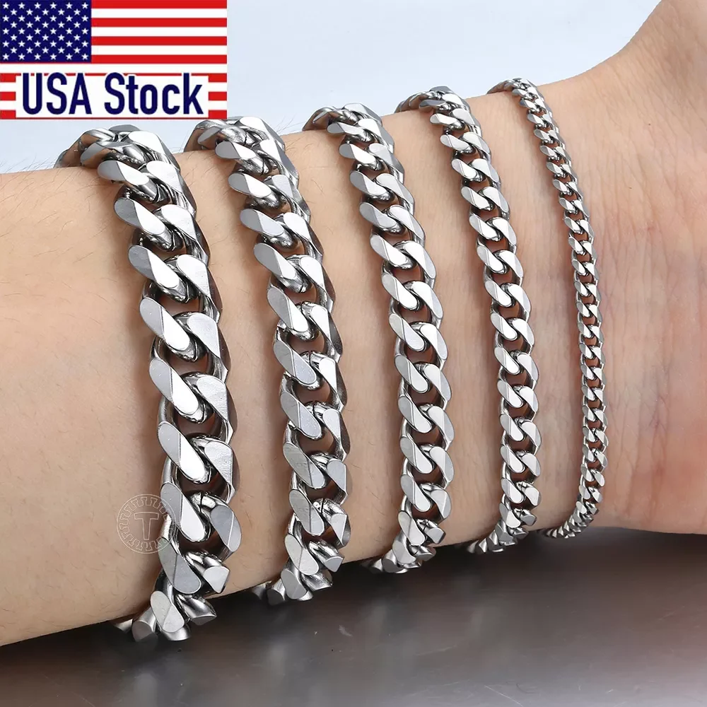 

3-11mm Men's Bracelets Stainless Steel Curb Cuban Link Chain Black Gold Silver Color Bracelet For Women Couple Jewelry KBM03
