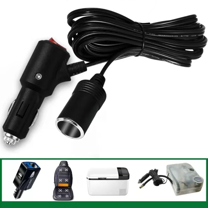 Car Cigarette Lighter Extension Cord with On/off- Button Max180W for Car , Vacuum Cleaners, Fans, LED Lights,