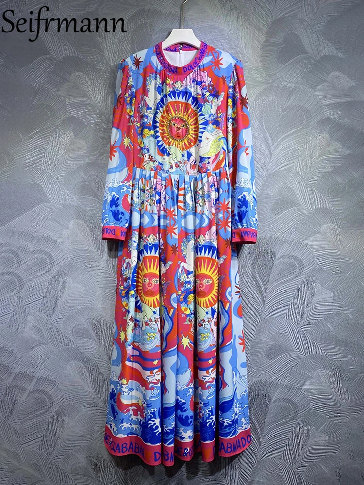 

Платье Seifrmann женское длинное с рукавами-фонариками, модное дизайнерское разноцветное свободное платье с разноцветным принтом, лето