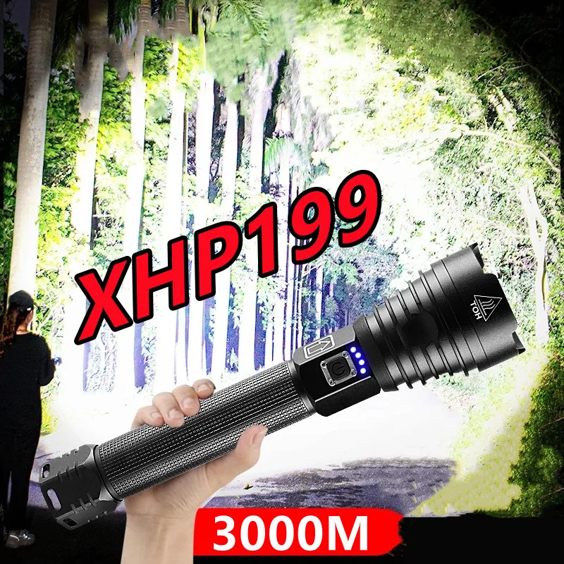 

XHP199 Led Flashlight 18650 Rechargeable Torch Usb Powerful Tactical Flash Light Zoomable Hunting Lantern Waterproof Hand Lamp