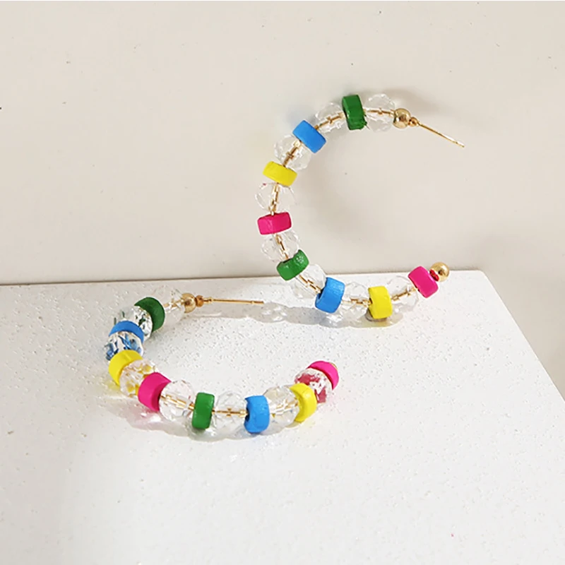 

2022 New Sweet Temperament Summer Colorful Rice Bead Earrings C-shaped Personality Niche Women's Exquisite Jewelry Party Favors