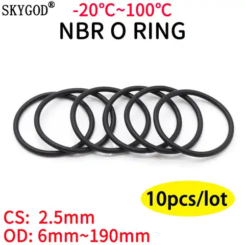 Уплотнительное кольцо NBR, 10 шт., уплотнительная прокладка, толщина CS 2,5 мм, внешний диаметр 6 ~ 190 мм, нитриловая бутадиеновая резиновая проклад...