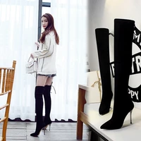 women black platform boots style simple super high heeled sexy nightclub slim over knee boots autumn shoes designer square heels