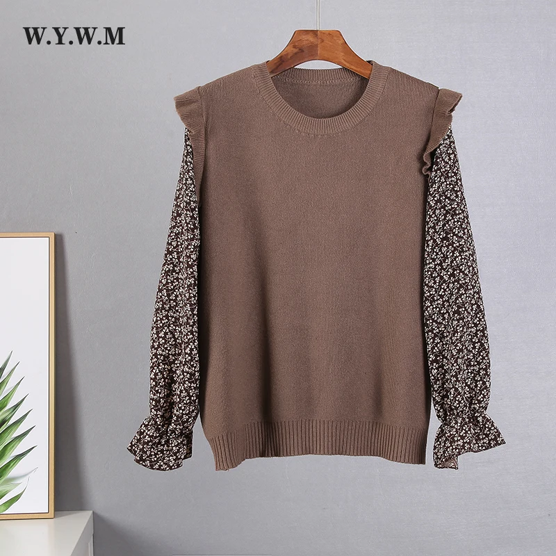 

Patchwork Casual Sweater Women Long Sleeve Knitted Sweater Pullover Jumper Elegant Style Female Coat Loose Casual Female Tops