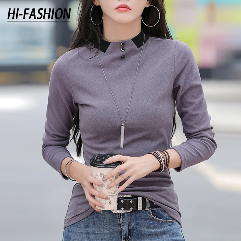 

HI-FASHION Cotton Women Long Sleeve Shirt Female 2022 Spring Autumn Ladies Tops Tee Korean Office Femme T-shirt Casual Blouse