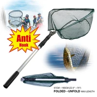 190cm 130cm 55cm telescopic landing net folding fishing pole extending fly carp course sea mesh fishing net for fly fishing
